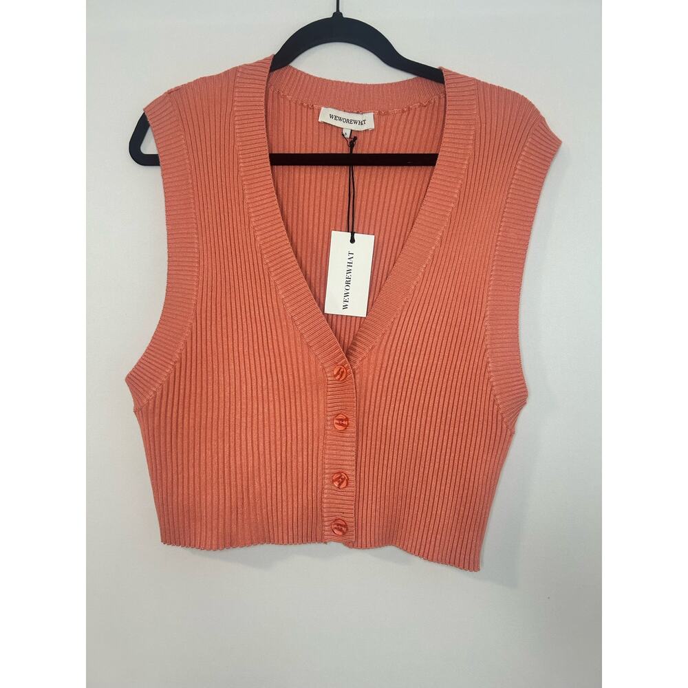 NWT WeWoreWhat Cropped Sweater Vest in Coral. Size Large.